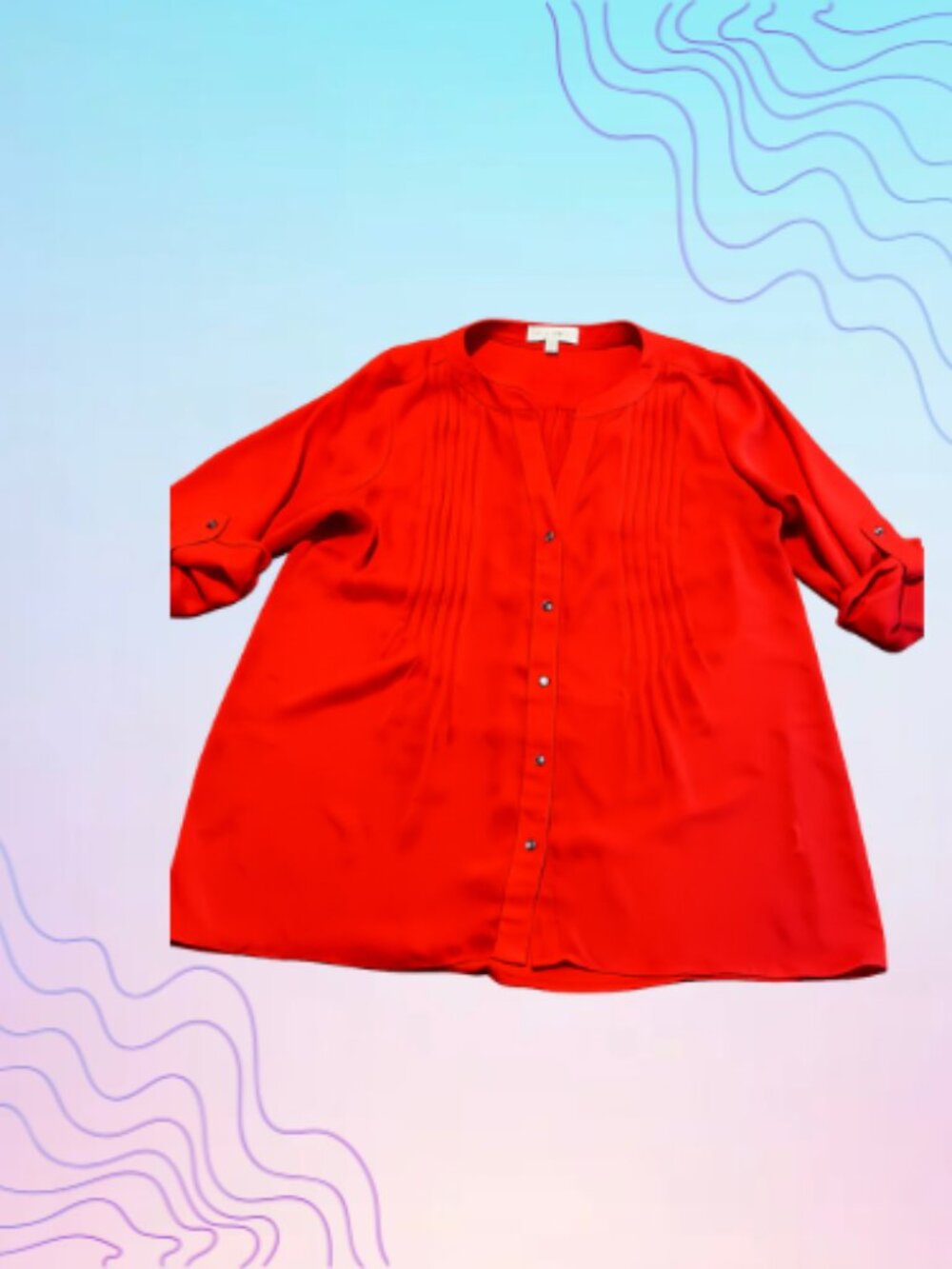 CHAUS NEW YORK Red Orange Pintuck Blouse